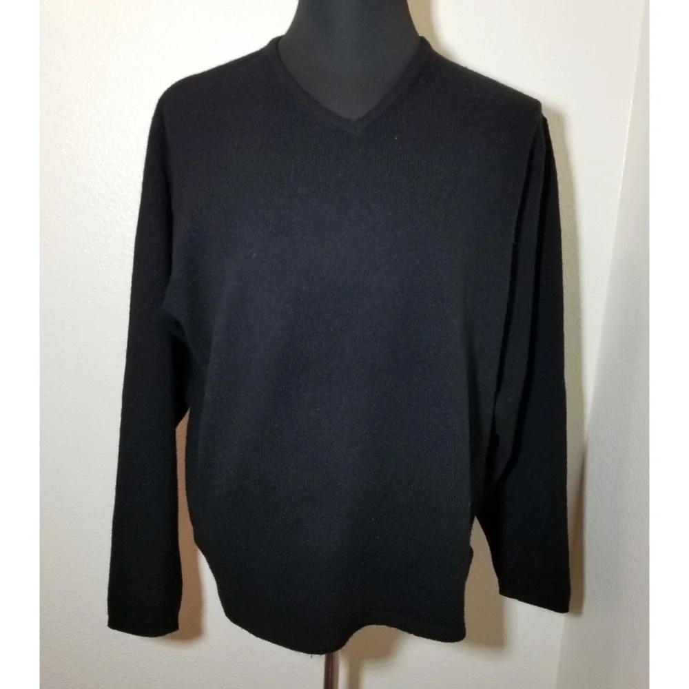 Gap Sweater Mens Large Black Lambswool V Neck Sweater Coastal Preppy Old Money